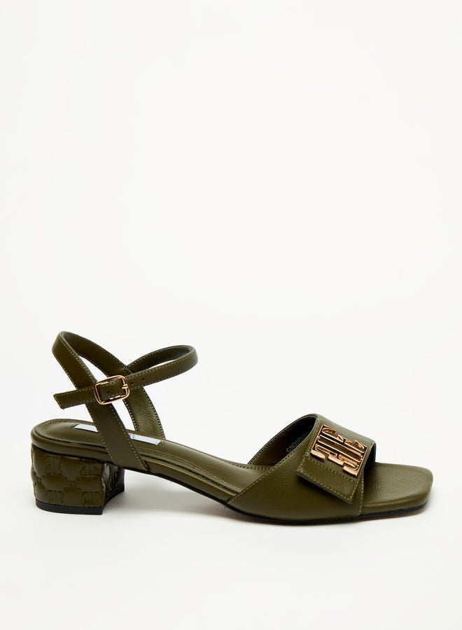 Women's Solid Sandals with Buckle Closure and Block Heels