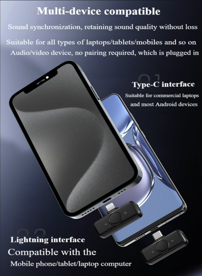 Wireless Lavalier Microphone for iPhone iPad with Type-C - Dual Mini Omnidirectional Condenser Video Recording Mini Wireless Microphone for Interviews Podcasts Vloggers YouTube Live Broadcasts