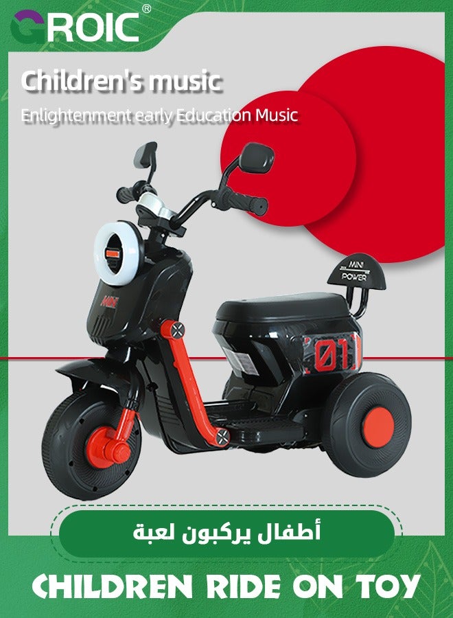Kids Motorcycle,Kids Cartoon Ride on Car,6V Battery Powered Electric Motorcycle with LED Headlights, Music, Pedal,Forward/Reserve, 3 Wheels Motorbike Toys,Electric Scooter for Kids