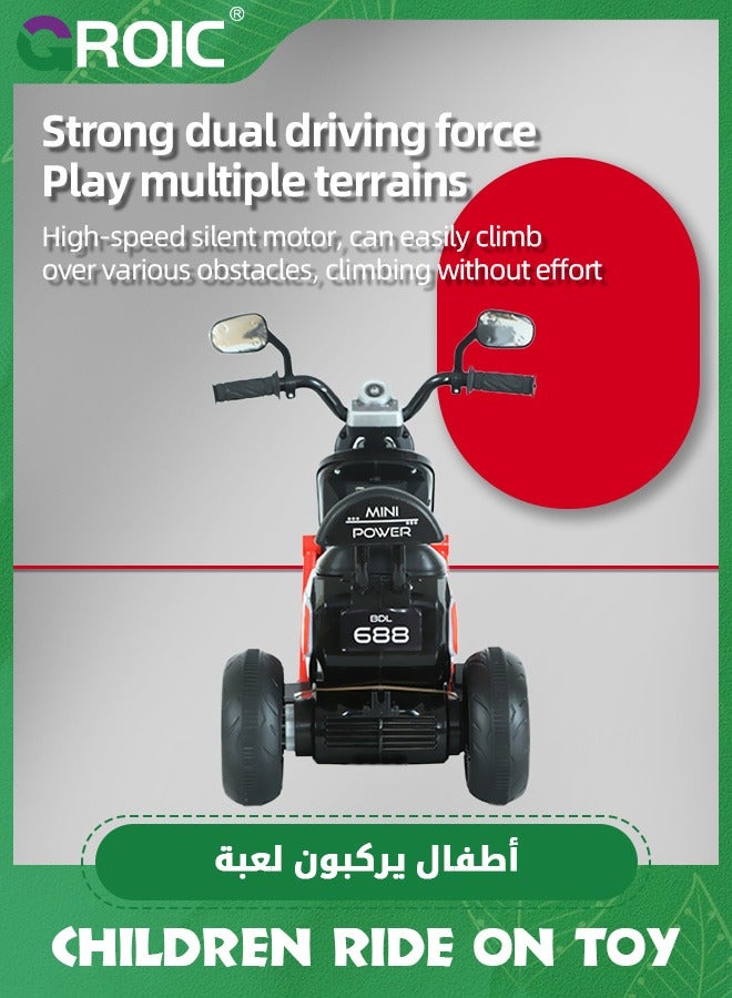 Kids Motorcycle,Kids Cartoon Ride on Car,6V Battery Powered Electric Motorcycle with LED Headlights, Music, Pedal,Forward/Reserve, 3 Wheels Motorbike Toys,Electric Scooter for Kids