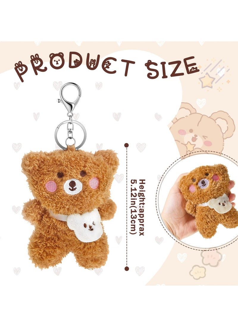 Plush Bear Keychain for Backpacks, Aesthetic Stuffed Animal Keyring Pendant Mini Fluffy Cute Keychain Bear Backpack Charms Plush DIY Decorations for Gift Box Filled Party Decorations 6 Pcs