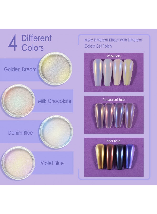 Allstarry Chrome Nail Powder 4 Colors Iridescent Aurora Powder Metallic Mirror Effect Pigment Pearlescent Purple Mermaid Unicorn Glitter for Nail Art Manicure Decoration Home DIY Salon