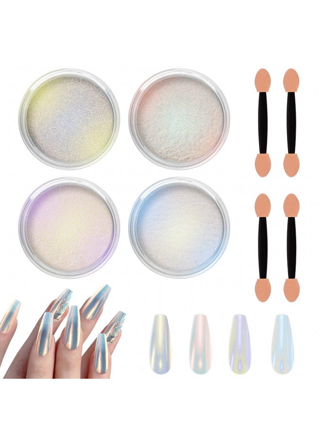 Allstarry Chrome Nail Powder 4 Colors Iridescent Aurora Powder Metallic Mirror Effect Pigment Pearlescent Purple Mermaid Unicorn Glitter for Nail Art Manicure Decoration Home DIY Salon