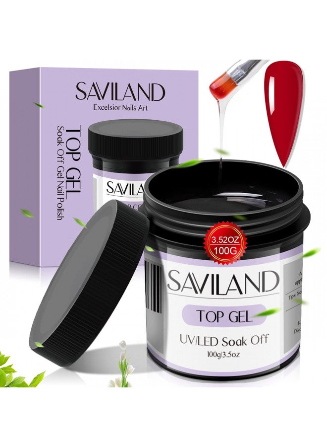 SAVILAND 100G Gel Top Coat - 3.5OZ Large Capacity No Wipe Top Gel Coat Clear Gel Nail Polish Soak Off U V LED Gel for Starters Professionals Home DIY Nail Salon Manicure