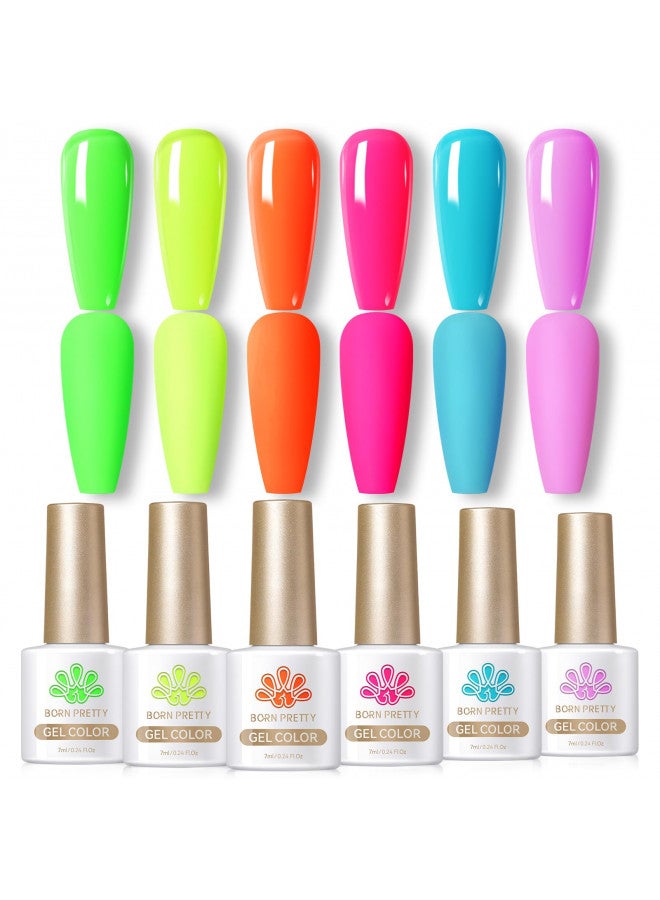 Born Pretty Neon Gel Nail Polish Set Fluorescent Gel polish Orange Hot Pink Blue Yellow Green Purple Vibrant Spring Summer Gel Polish Soak Off UV LED Gel Nail Polish Nail Art Manicure 6PCS 10ML