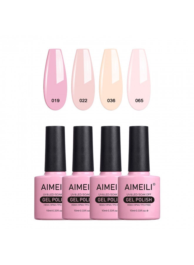 AIMEILI Soak Off U V LED Nude Gel Nail Polish Natural Sheer Pink Nail Polish Gel Set Of 4pcs X 10ml - Kit Set 17