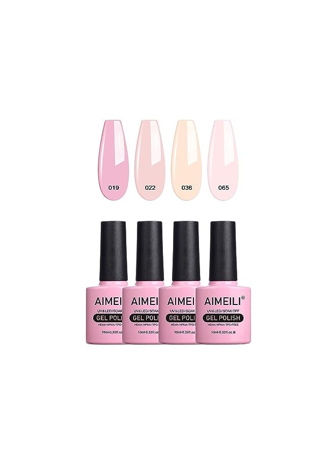 AIMEILI Soak Off U V LED Nude Gel Nail Polish Natural Sheer Pink Nail Polish Gel Set Of 4pcs X 10ml - Kit Set 17