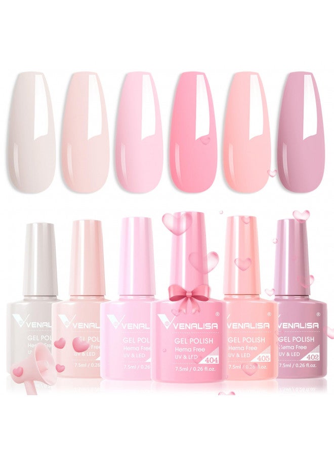 VENALISA Hema-Free Pink Gel Nail Polish Set- 6 Colors Popular Nude Pink Gel Polish Kit, Soak Off LED Nail Lamp Light Pink Gel Manicure Kit DIY at Home Salon Gifts for Women Girls