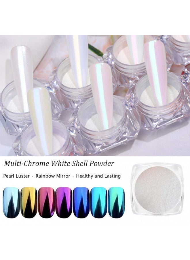 7 Colors White Pearl Chrome Nail Powder Aurora Metallic Nail Powder Holographic Mirror Effect Chrome Powder Iridescent Shell Powder Glitter Nail Art Pigment Manicure Powder for Nails (White Pearl)