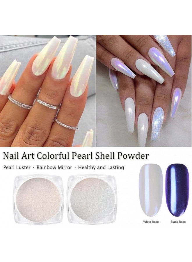 7 Colors White Pearl Chrome Nail Powder Aurora Metallic Nail Powder Holographic Mirror Effect Chrome Powder Iridescent Shell Powder Glitter Nail Art Pigment Manicure Powder for Nails (White Pearl)
