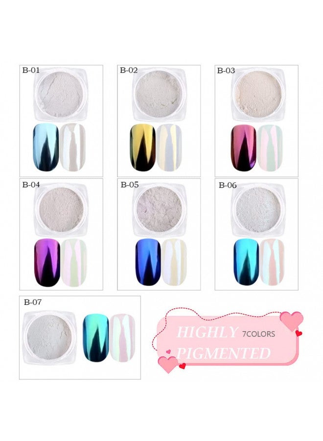7 Colors White Pearl Chrome Nail Powder Aurora Metallic Nail Powder Holographic Mirror Effect Chrome Powder Iridescent Shell Powder Glitter Nail Art Pigment Manicure Powder for Nails (White Pearl)
