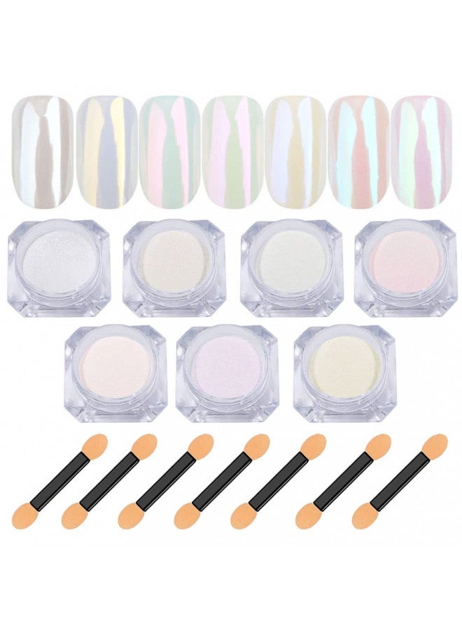 7 Colors White Pearl Chrome Nail Powder Aurora Metallic Nail Powder Holographic Mirror Effect Chrome Powder Iridescent Shell Powder Glitter Nail Art Pigment Manicure Powder for Nails (White Pearl)