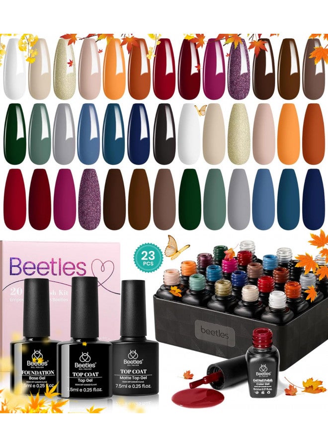 Beetles 23 Pcs Gel Nail Polish Kit 20 Fall Colors Glowing Attraction Collection Orange Burgundy Red Purple Gel Polish Set Gray Blue Green Soak Off Uv Nail Lamp Base Top Coat Gifts for Women