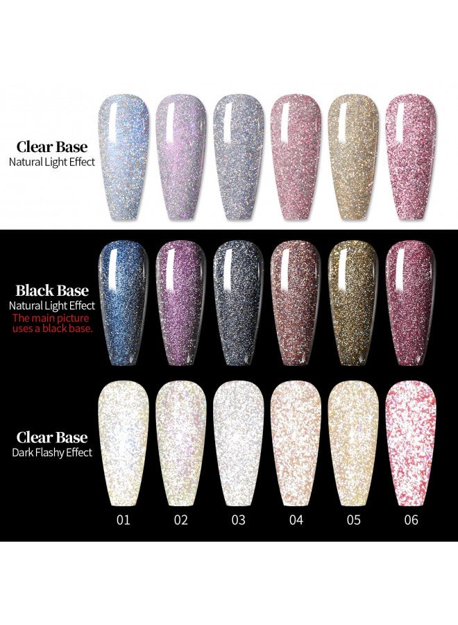 Born Pretty Reflective Glitter Gel Polish,Sparkly Shiny Disco DJ LED Gel Nail Polish Nail Varnish 6PCS 7ML