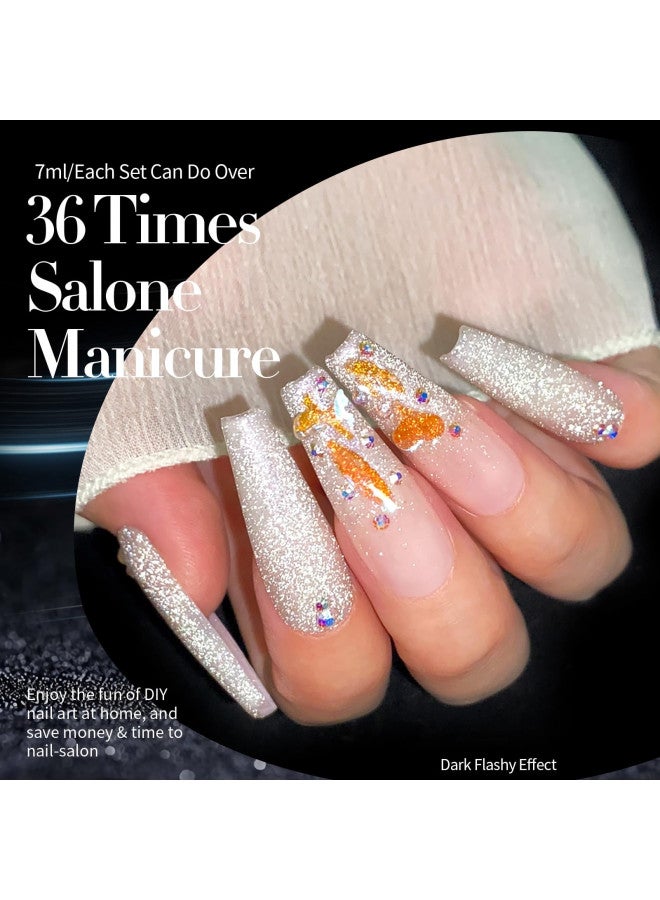 Born Pretty Reflective Glitter Gel Polish,Sparkly Shiny Disco DJ LED Gel Nail Polish Nail Varnish 6PCS 7ML