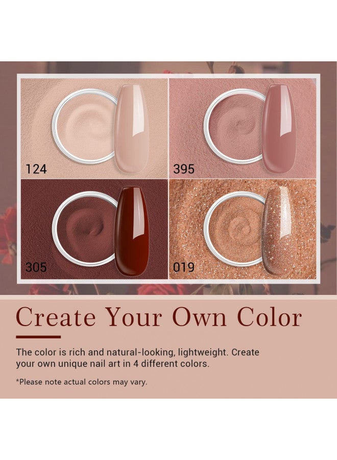 AZUREBEAUTY Dip Powder Nail Kit Starter, 4 Colors Skin Nude Brown Glitter, Acrylic Dipping Powder Liquid Set with Base/Top Coat Activator for Daily French Nail Art Manicure DIY Gift 12 Pcs
