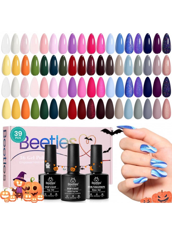 Beetles Gel Nail Polish, 36 Colors Palette Pastel Neon Bright Pink Yellow Blue Sparkle Glitter Versetile Color Gel Polish with Base Matte and Glossy Top Coat Soak Off All Seasons Gift for Women Girls