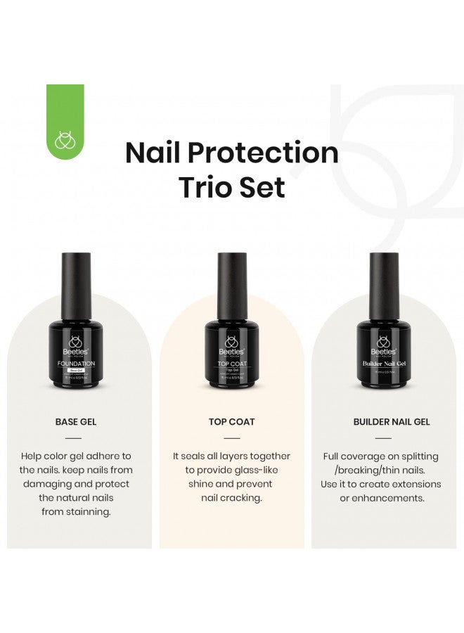 Beetles 3Pcs 15ml Top and Base Coat Builder Nail Gel Set No Wipe Gel Top Coat Base Gel Builder Extension Gel for Nails Shine Finish and Long Lasting Nail Protection Soak Off Led Gel Glossy Gel