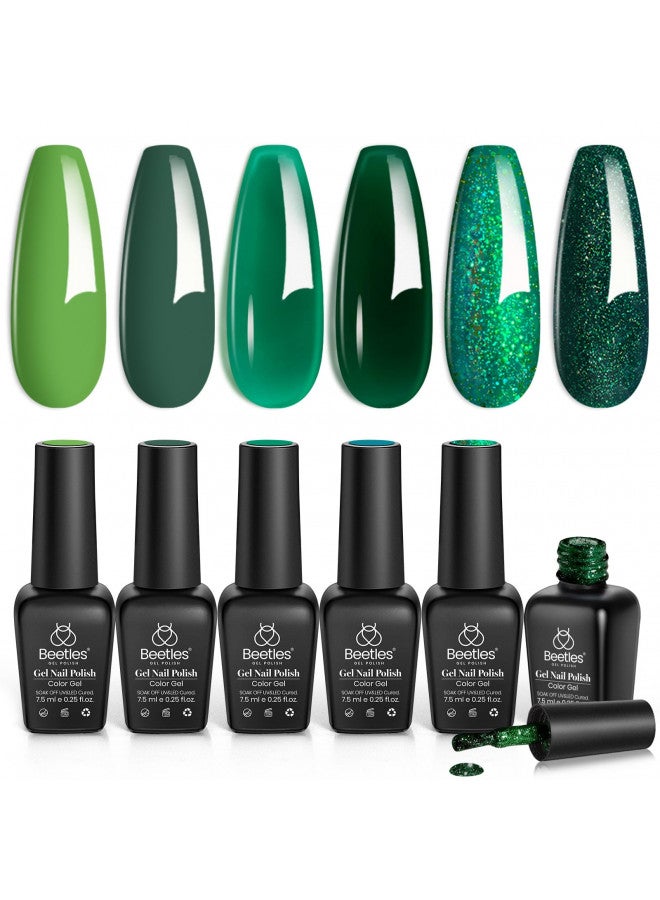 Beetles Carnival Evergreen Gel Nail Polish Set - 6 Pcs Glitter Green Sparkle Gel Polish Kit Soak Off Nail Lamp Avocado Dark Green Nail Gel Nail Kit Nail Art Design Gifts for Women