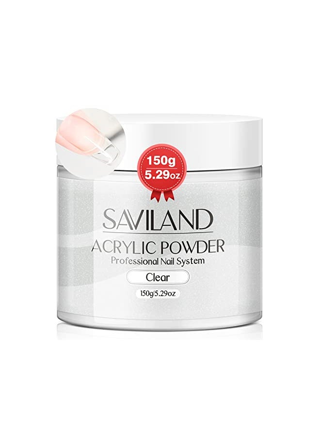 Saviland Clear Acrylic Powder 5.29OZ Large Capacity Acrylic Nail Powder Polymer Beginner Friendly Long Lasting No Need Nail Lamp Professional Acrylic Powder for French Manicure Nail Carving