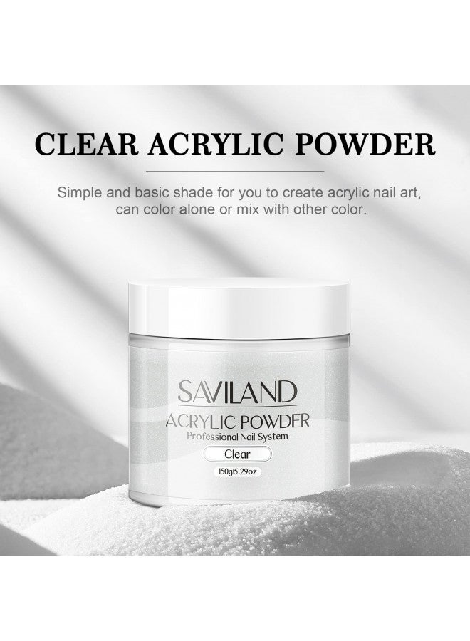 Saviland Clear Acrylic Powder 5.29OZ Large Capacity Acrylic Nail Powder Polymer Beginner Friendly Long Lasting No Need Nail Lamp Professional Acrylic Powder for French Manicure Nail Carving