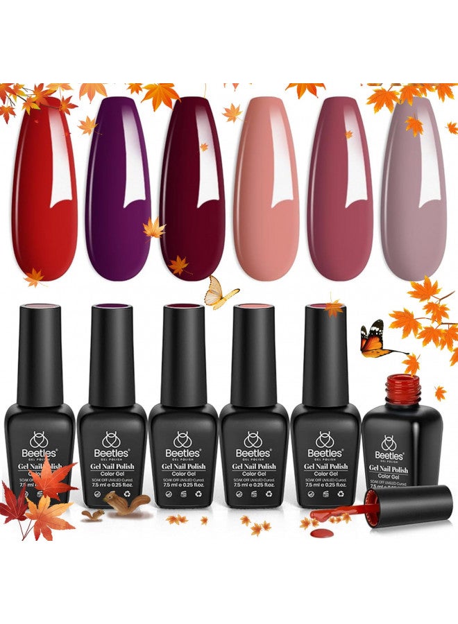 Beetles Burgundy Red Gel Nail Polish Set - 6 Bottles Purple Lilac Sangria Nail Gel Polish Kit for Fall Autumn Glamour, Soak Off U V LED Nail Lamp Gel Nail Kit for Home DIY Manicure Nail Designs