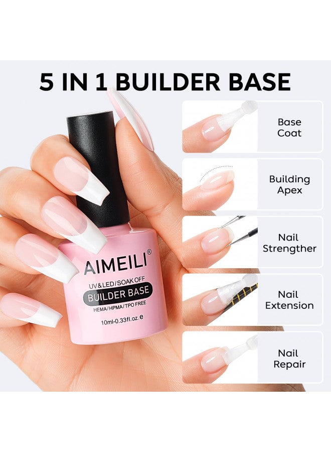 AIMEILI 5 in 1 Builder Base Clear Builder Nail Gel for Nails Extension and No Wipe Top Set Soak Off U V LED Gel Nail Lacquer