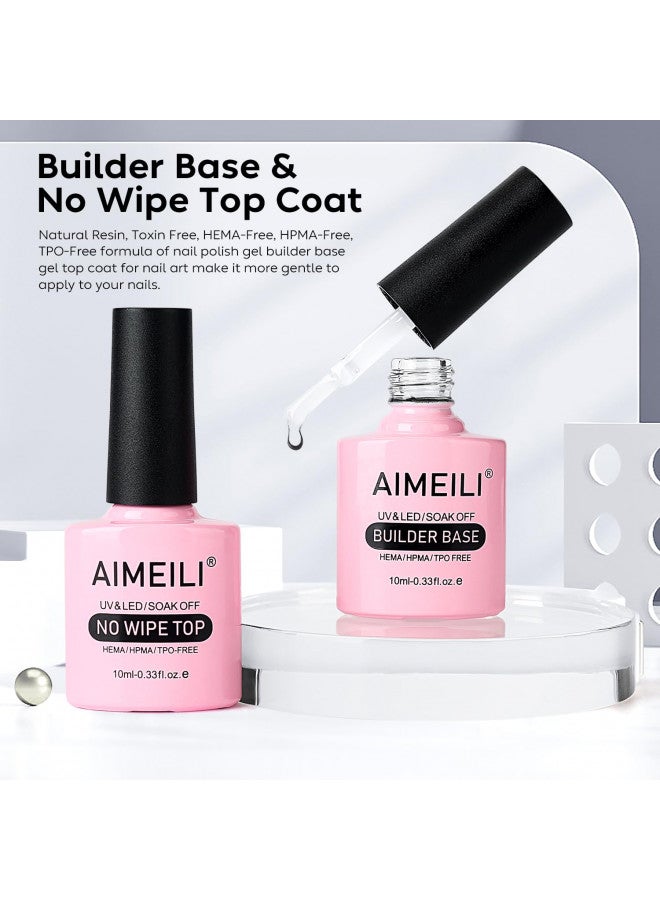 AIMEILI 5 in 1 Builder Base Clear Builder Nail Gel for Nails Extension and No Wipe Top Set Soak Off U V LED Gel Nail Lacquer