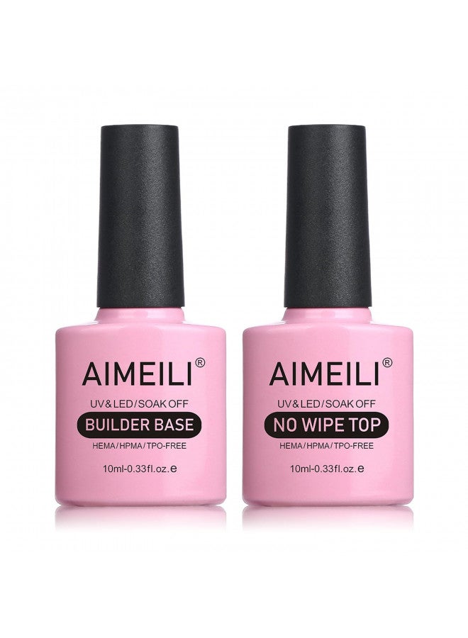 AIMEILI 5 in 1 Builder Base Clear Builder Nail Gel for Nails Extension and No Wipe Top Set Soak Off U V LED Gel Nail Lacquer