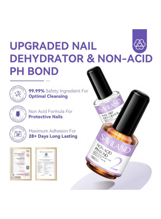 Saviland Nail Dehydrator and Non-acid PH Bond Set - Nail Prep Dehydrate and Acid-free PH Bond, Fast Air Dry Long-Lasting Superior Bonding Nail Prep Set for U V Gel Nail Polish Acrylic Powder Gift Box Set