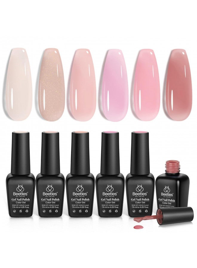 Beetles Jelly Gel Nail Polish Set 6 Colors Aesthetic Nude Shimmer Giltter Nails Withe Pink Gel Polish Kit Translucent Soak off Uv Nail Gel Diy Manicure 2023 New Nail Trend