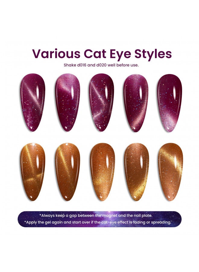 Beetles Cat Eye Gel Nail Polish Set, 6 Colors Purple Glitter Nude Sparkle Stunning Champagne Burgundy Gold lavender Magnetic Effect Fall Nail U v Gel Polish Art Design at Home Gifts for Women