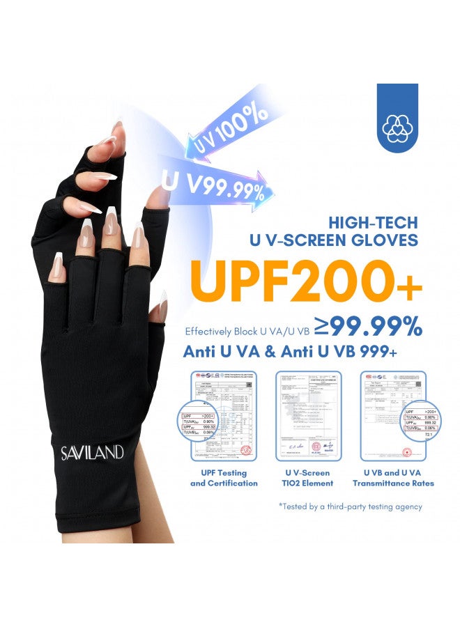 SAVILAND UV Gloves for Nails - UPF200+ High-tech Professional UV Gloves for Manicures, Anti UVA & UVB 999+ Gloves for Gel Nail Lamp Fingerless UV Gloves Prevent Hands from UV Harm (Black)