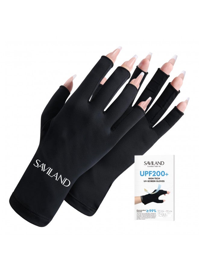 SAVILAND UV Gloves for Nails - UPF200+ High-tech Professional UV Gloves for Manicures, Anti UVA & UVB 999+ Gloves for Gel Nail Lamp Fingerless UV Gloves Prevent Hands from UV Harm (Black)