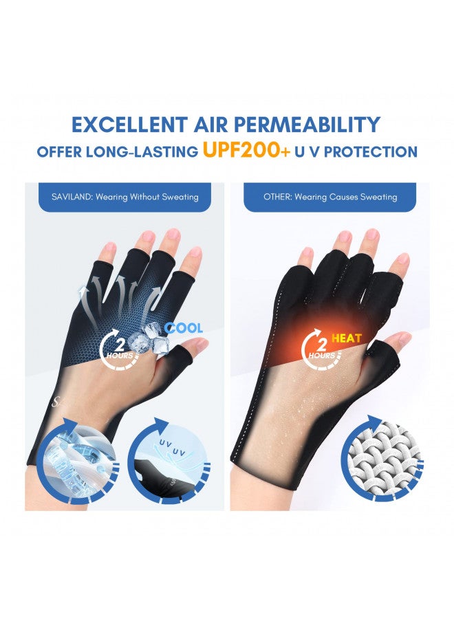 SAVILAND UV Gloves for Nails - UPF200+ High-tech Professional UV Gloves for Manicures, Anti UVA & UVB 999+ Gloves for Gel Nail Lamp Fingerless UV Gloves Prevent Hands from UV Harm (Black)