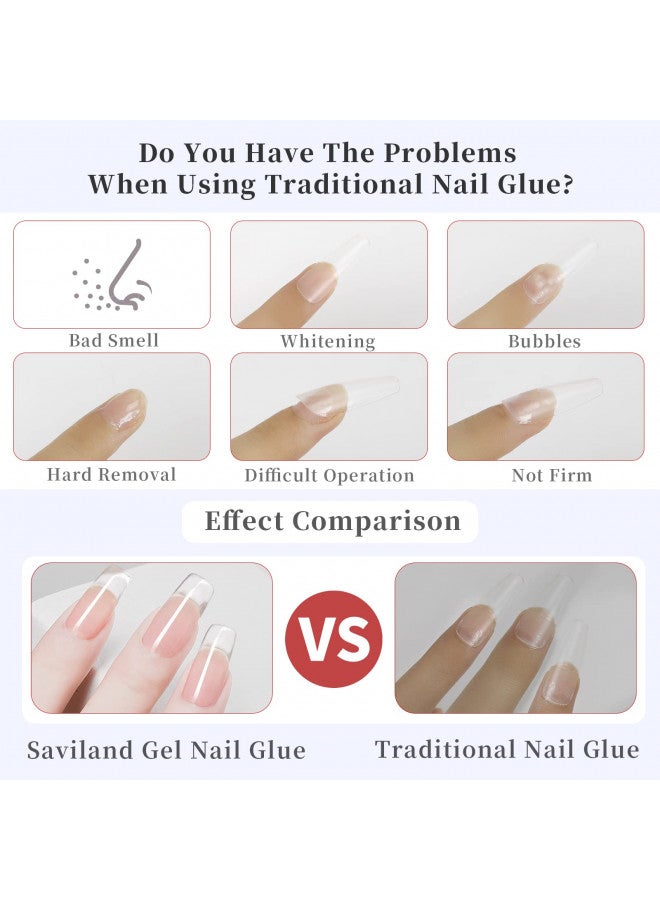 Saviland 15ML Nail Glue Gel,4 in 1 U V Nail Glue Gel for Easy and Fast Nail Extension, Strong Gel X Nail Glue for Long lasting Nail Tips DIY Nail Art(Curing Needed)