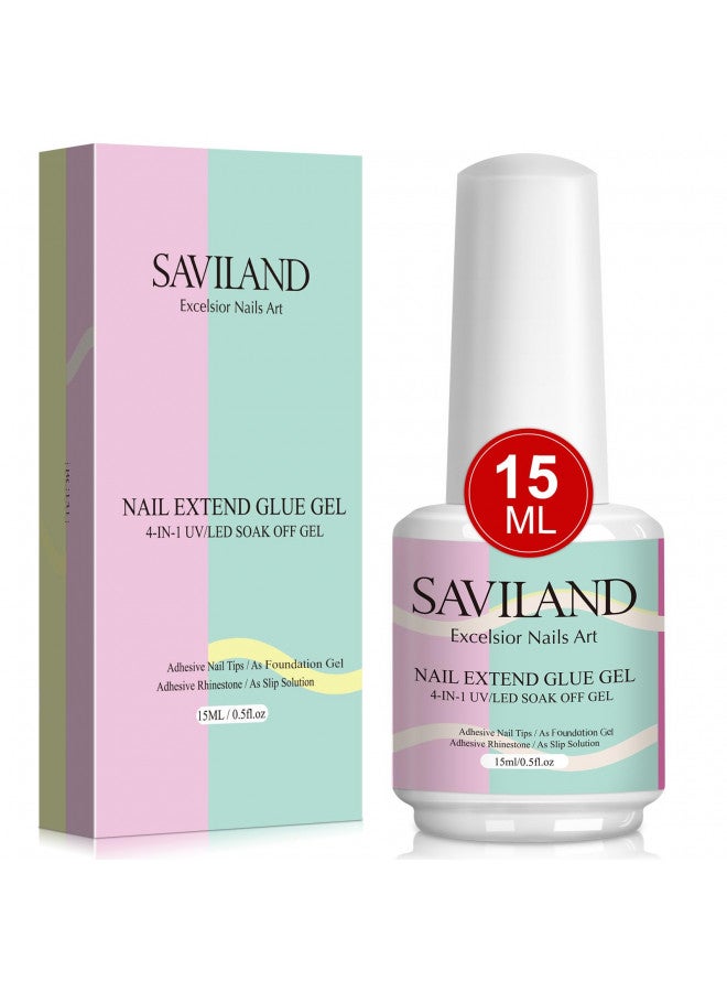 Saviland 15ML Nail Glue Gel,4 in 1 U V Nail Glue Gel for Easy and Fast Nail Extension, Strong Gel X Nail Glue for Long lasting Nail Tips DIY Nail Art(Curing Needed)