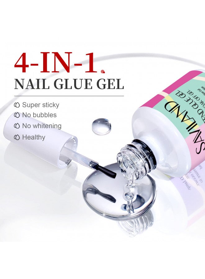 Saviland 15ML Nail Glue Gel,4 in 1 U V Nail Glue Gel for Easy and Fast Nail Extension, Strong Gel X Nail Glue for Long lasting Nail Tips DIY Nail Art(Curing Needed)