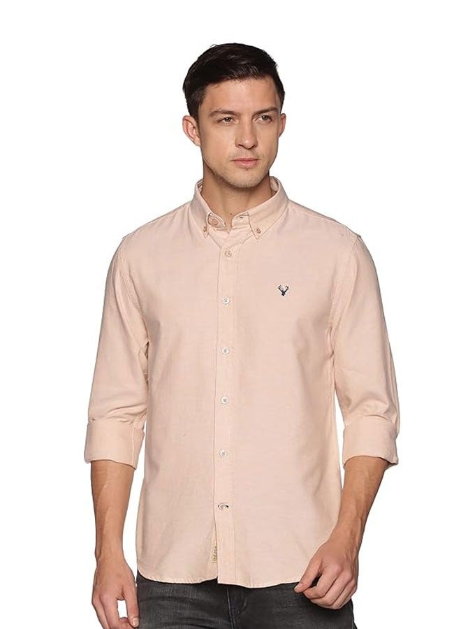 U.S. ELK Men's Button Down Shirt | Casual Slim Fit, Long Sleeve Oxford Shirts For Men | Smart Fit Cuff - Beige