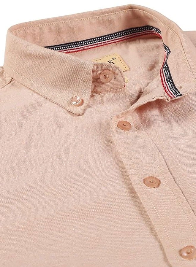 U.S. ELK Men's Button Down Shirt | Casual Slim Fit, Long Sleeve Oxford Shirts For Men | Smart Fit Cuff - Beige