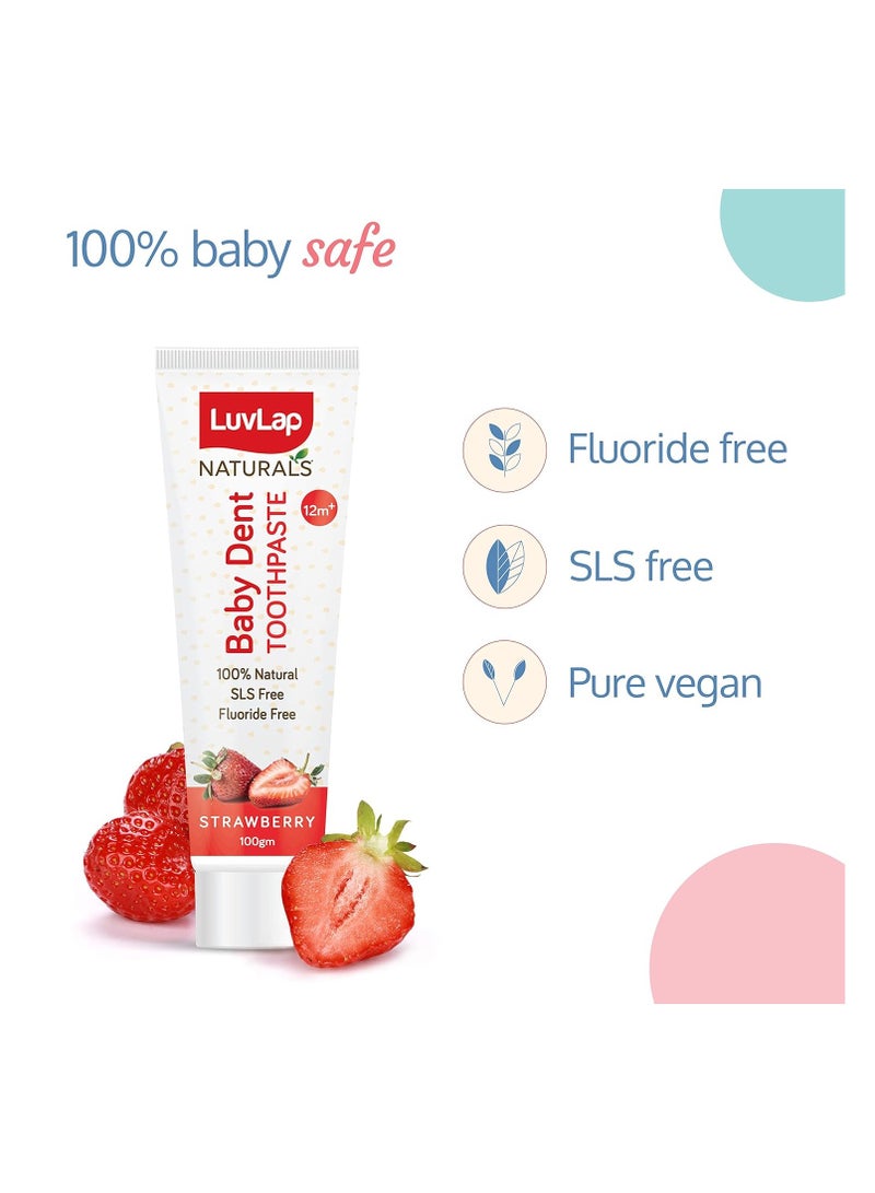 Luv Lap Naturals 100% Natural Baby Toothpaste 100g, Strawberry Flavour, SLS & Fluoride Free Kids Toothpaste, Removes Plaque, Prevents Bacteria, Ensures White Teeth, Neutral pH, 12M+