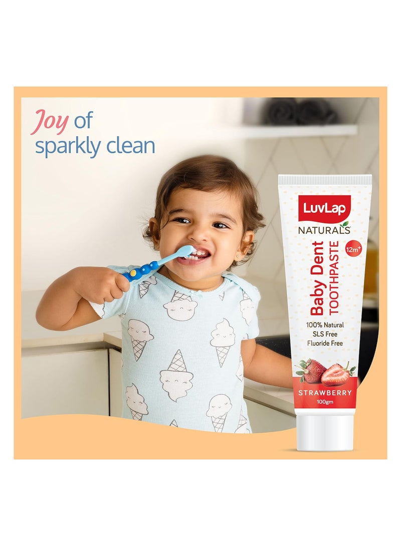 Luv Lap Naturals 100% Natural Baby Toothpaste 100g, Strawberry Flavour, SLS & Fluoride Free Kids Toothpaste, Removes Plaque, Prevents Bacteria, Ensures White Teeth, Neutral pH, 12M+