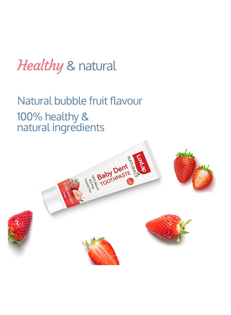 Luv Lap Naturals 100% Natural Baby Toothpaste 100g, Strawberry Flavour, SLS & Fluoride Free Kids Toothpaste, Removes Plaque, Prevents Bacteria, Ensures White Teeth, Neutral pH, 12M+