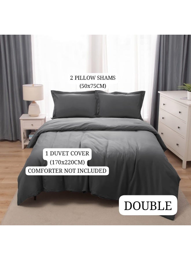 Bedding Duvet Cover Double Size Set- 1Pieces Duvet Cover 170X220Cm / 2Pieces-Pillow Shams 50X75Cm (Dark Grey, Double)