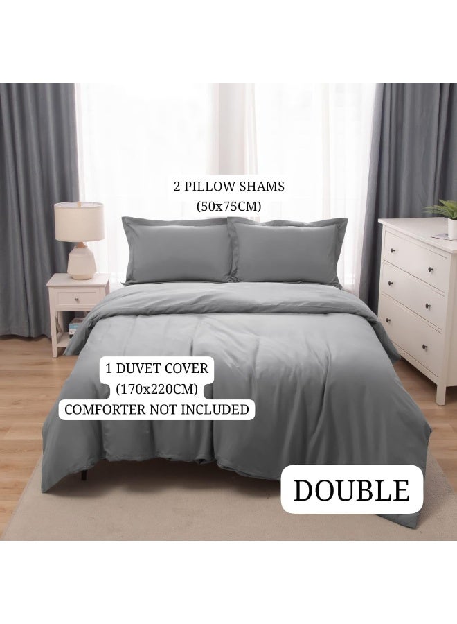 Bedding Duvet Cover Double Size Set- 1Pieces Duvet Cover 170X220Cm / 2Pieces-Pillow Shams 50X75Cm (Light Grey, Double)