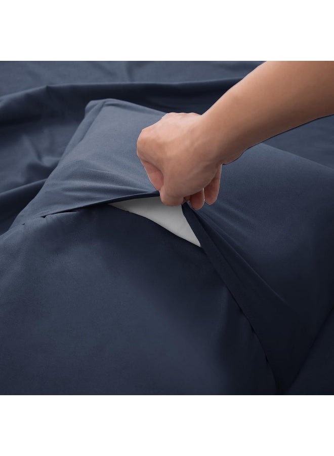 Bedding Duvet Cover Double Size Set- 1Pieces Duvet Cover 170X220Cm / 2Pieces-Pillow Shams 50X75Cm (Navy, Double)