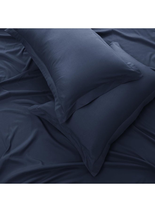 Bedding Duvet Cover Double Size Set- 1Pieces Duvet Cover 170X220Cm / 2Pieces-Pillow Shams 50X75Cm (Navy, Double)