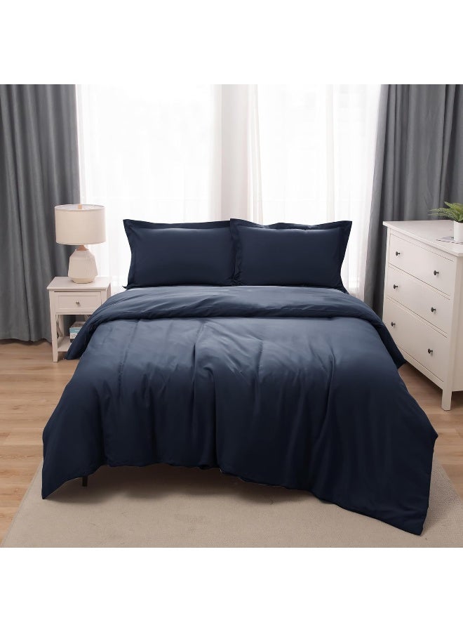 Bedding Duvet Cover Double Size Set- 1Pieces Duvet Cover 170X220Cm / 2Pieces-Pillow Shams 50X75Cm (Navy, Double)