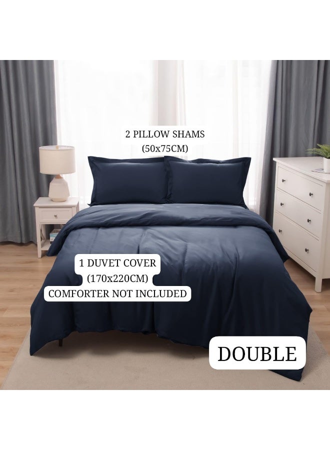 Bedding Duvet Cover Double Size Set- 1Pieces Duvet Cover 170X220Cm / 2Pieces-Pillow Shams 50X75Cm (Navy, Double)