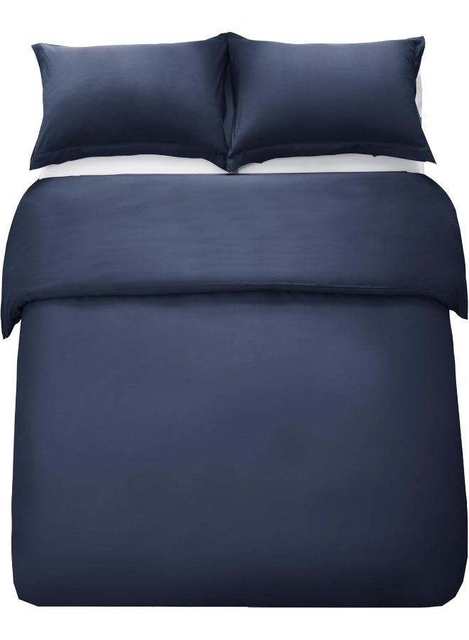 Bedding Duvet Cover Double Size Set- 1Pieces Duvet Cover 170X220Cm / 2Pieces-Pillow Shams 50X75Cm (Navy, Double)